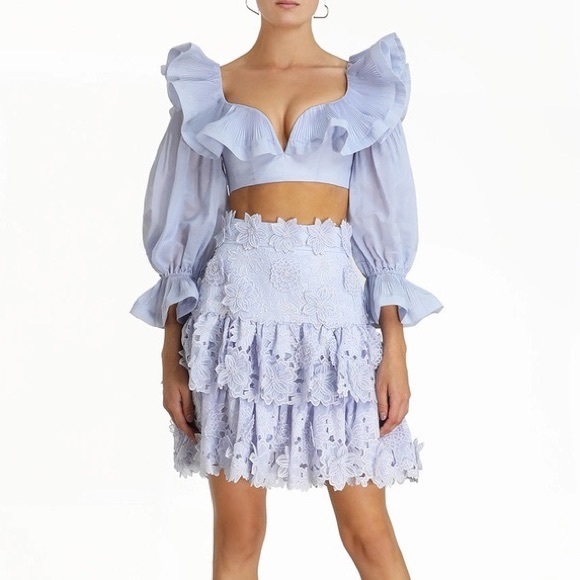 Zimmermann Lovestruck Cropped Ruffle Bodice Top Blouse in Periwinkle - Picture 16 of 16